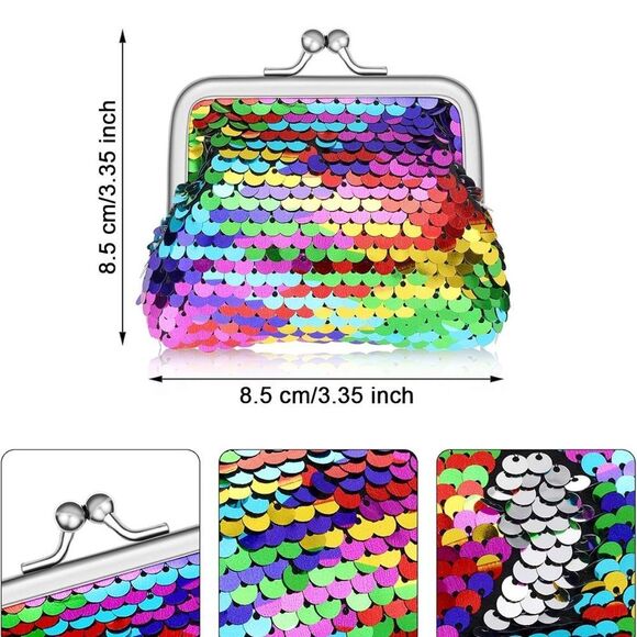 New Hot Pink Sequin Coin Purse Reversible Sequins Mini Wallets Magic Flip Sequin - Picture 7 of 7